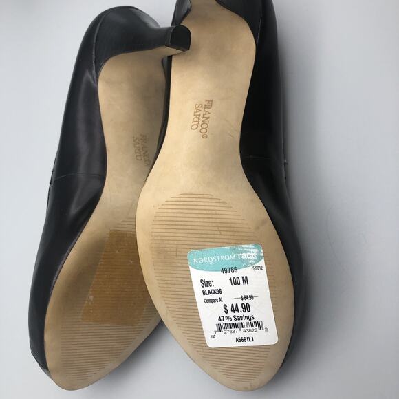 Franco Sarto Yelena Pumps Black Leather Peep Toe Heels Womens Size 10M - Picture 4 of 12